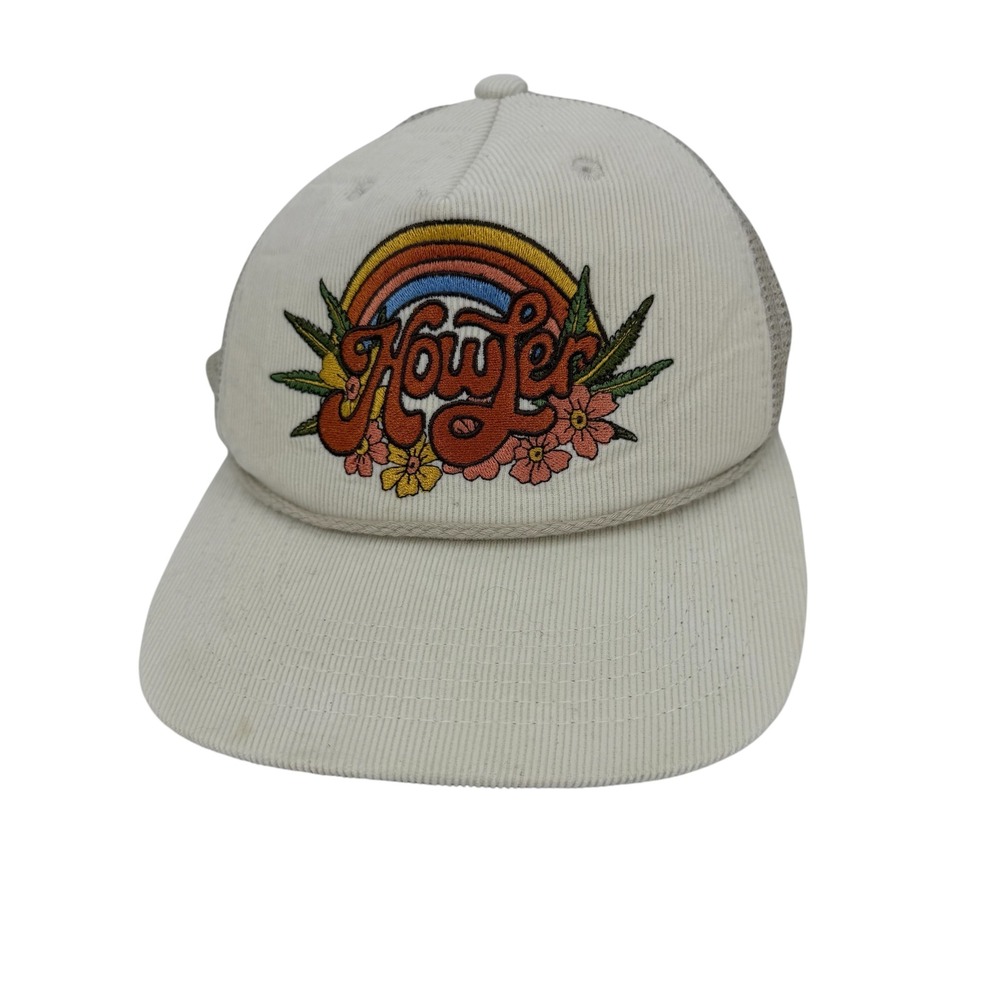 Howler Bros Trucker Hat Mens OSFM Cream Corduroy Rainbow Floral Mesh Back Cap